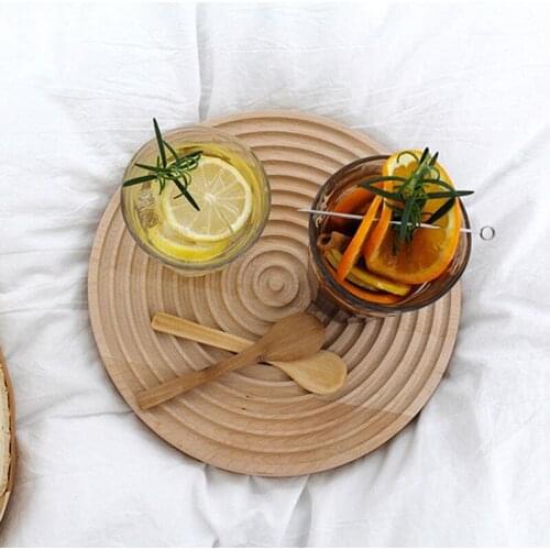 Wood Board Afternoon Tea Holder Water Ripple Round Dessert Tray Cake Table Decoration Makeup Jewelry Ring Storage 24cm