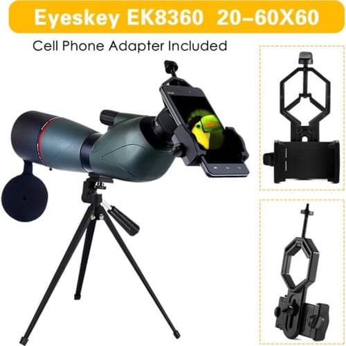 Eyeskey EK8360 Waterproof 20-60x60 Spotting Scope 45 degree Angled Monocular+Tripod+Cell Phone Adaptor for Bird Watching Hunting
