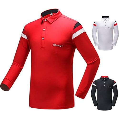 Long-sleeved T-shirt Autumn And Winter Golf T-shirt Polyester Fiber Button Lapel Casual Sportswear for Men