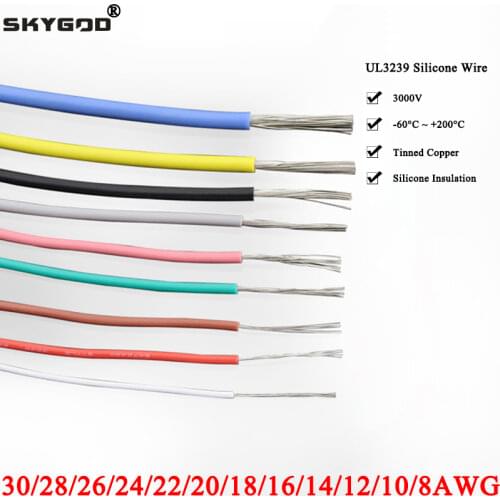 2M/5M UL3239 3KV Flexible Soft Silicone Wire 30 28 26 24 22 20 18 16 14 AWG Insulated Tinned Copper Electrical Cable 3000V