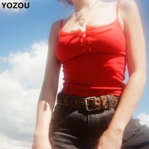 Ins Harajuku Fashion Sexy Lace Up Cropped Top Women Summer Sleeveless Cami Tops Punk Girls Street Style Skinny Camisole Vest Tee