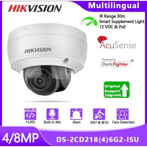 Hikvision IP67 IK10 Vandal Resistant Network Dome Camera DS-2CD2186G2-ISU 4K 8MP ACUSENSE Audio&Alarm POE H.265 Built-in Mic WDR