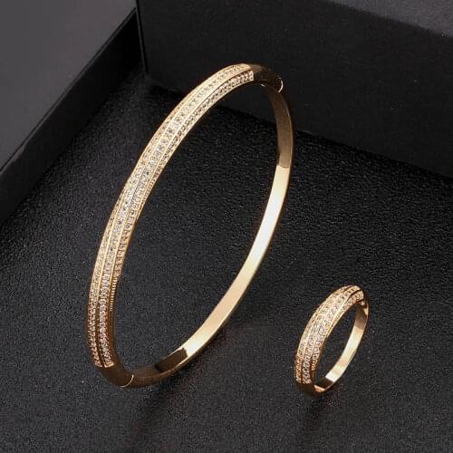 Zlxgirl bangle and ring 2pcs jewelry set Gold rose gold silver plated color women wedding bracelet set free shipping love bijoux