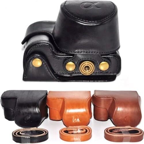 High Quality Leather Case Cover for Sony A5000/A5100/Nex3/A6000/A6300/A6400/Nex6 Camera Bag Shoulder Strap Black/Brown/Coffee