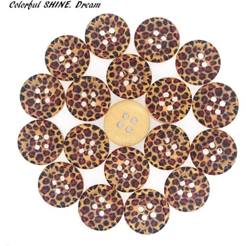 200PCs Wholesale Natural Wooden B\uttons Round Leopard Print Design Scrapbooking Sewing Accessories DIY Craft 2 Holes 15mm Dia