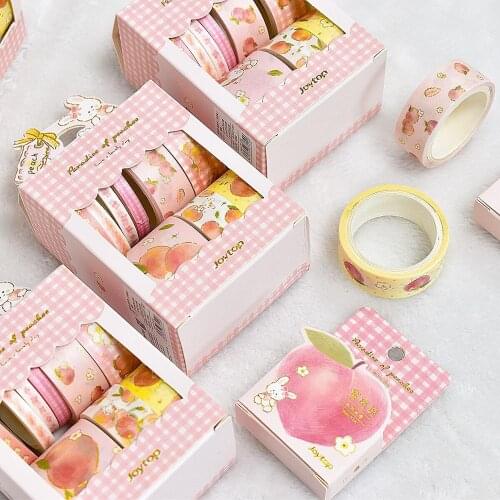 MINKYS Kawaii Cute Peach Strawberry Washi Masking Tape For Crafts, Diary Decorative Adhesive Tape Japanese School Stationery