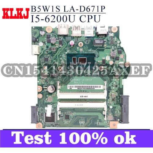 KLKJ B5W1S LA-D671P Laptop Motherboard For Acer Aspire ES15 ES1-572 Original Mainboard I5-6200U