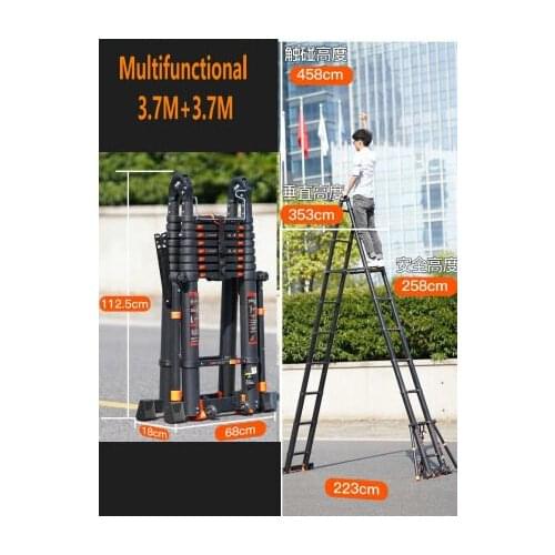 3.7*3.7m aluminum alloy multifunctional foldable telescopic herringbone/I-type ladder/straight ladder to strengthen anti-tilting