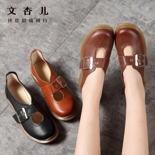 Womens Vulcanize Shoes Buckle Strap Buckle metal Woman Genuine Leather Flats office Womens Female Moccasins Shoe