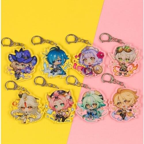 Anime Keychain Genshin Impact Razor Diona Bennett Acrylic Keyring strap Figure set of 8