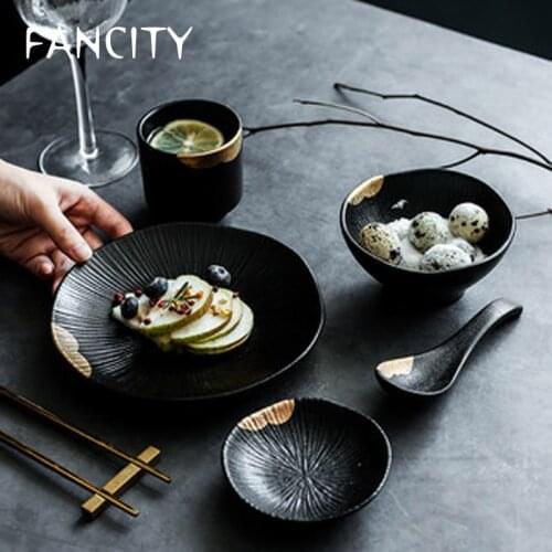 FANCITY Creative Wujin Moyu Tableware Set Dishes Household Ceramic Dishes Dishes Dishes Sauce Dishes Rice Bowls