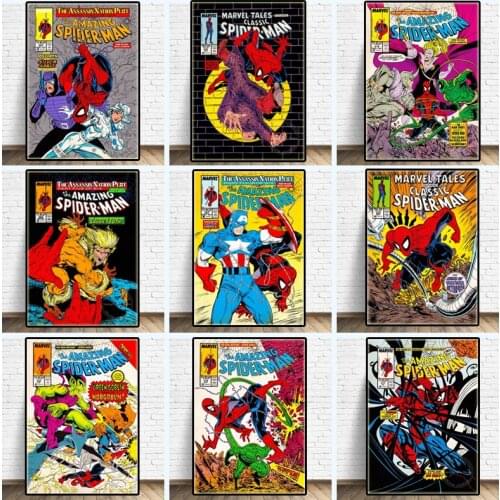 Marvel Avengers Comics Posters Canvas Spiderman Captain America Mural Painting Prints Wall Art Picture Kids Home Decor Cuadros