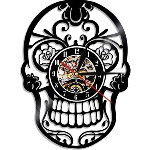The Day of Dead dia de los Muerte Mexican Skull Vinyl Record Wall Clock With Led Lighting Gothic Sugar Skull Watch Home Decor
