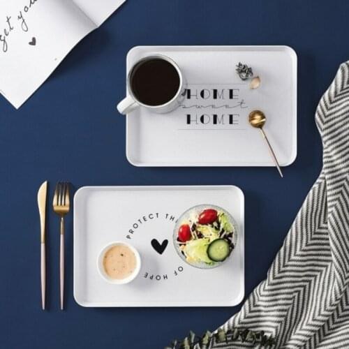 Plastic Storage Tray Food Fruit Plate Rectangular Household Simple Bread Breakfast Plate Cup Tea Tray Home Dish Tableware