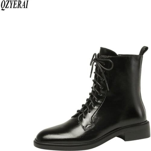 QZYERAI black brown Riding boots Genuine leather European Female boots Women boots Head layer cowhide Womens shoes shoes 34-41