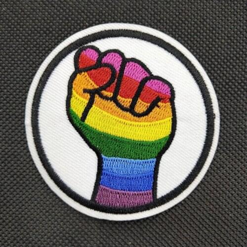 Hands Up Rainbow Fist Fighting Morale Stripe Iron on Embroidered Patch Clothes Apparel Accessories DIY Decor