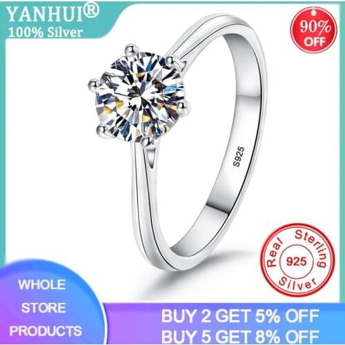 With Certificate 100% Real 925 Sterling Silver Solitaire 6.5mm 1 Carat Zirconia Diamond Engagement Wedding Rings For Women R456