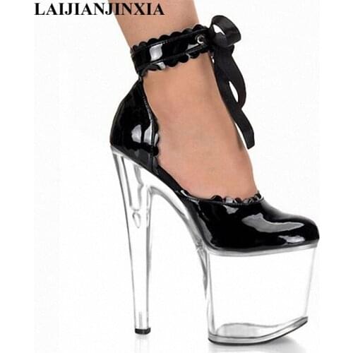 LAIJIANJINXIA Sexy Ankle Strap Pumps Shoes 20Cm Ultra High Heels Round Toe 10Cm Thick Platform Sole Thick Heel Ladies Shoes