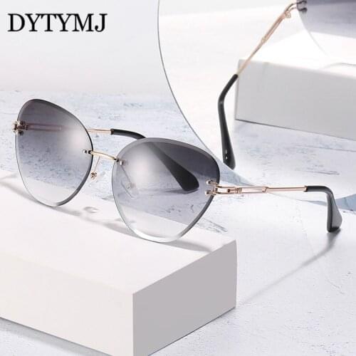 DYTYMJ Rimless Sunglasses Women Oversized Sunglasses for Women Cat Eye Gradient Sunglasses Women Vintage Lentes De Sol Mujer