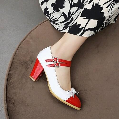 2021 New Arrival Pumps Women Shoes Sweet Round Toe Spring Summer Platform Shoes Buckle High Heels Pumps Prom Shoes Woman