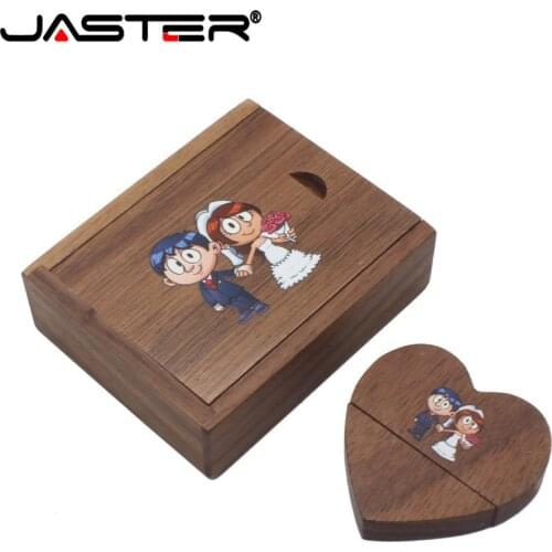 JASTER Wooden heart usb + gift Box usb flash drives U disk Pendrive 4GB 8GB 16GB 32GB Wedding gift (over 10 PCS free LOGO)