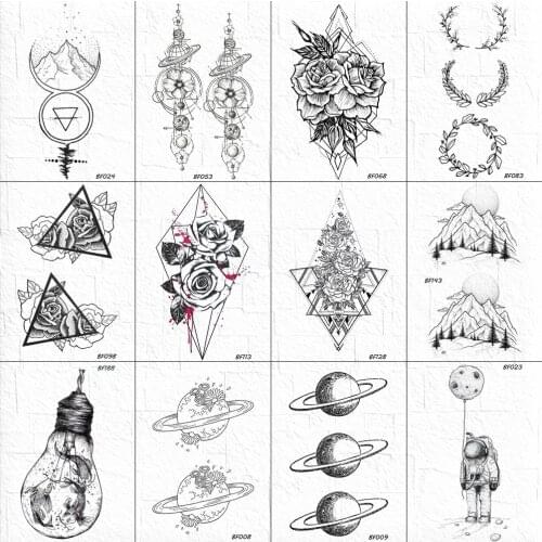 VANKIRS Black Geometry Sexy Rose Tattoos Temporary Body Arm Art Painting Women Tatoo Stickers Bracelet Flora Rose Tattoo Supply