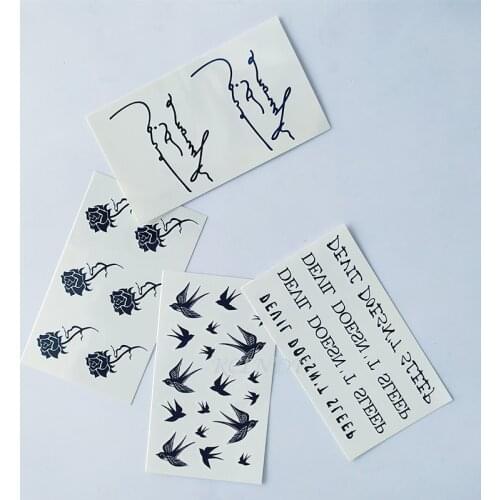 Waterproof Temporary Tattoo Sticker English letter small bird rose flower art tatto flash tatoo fake tattoos for women men kid