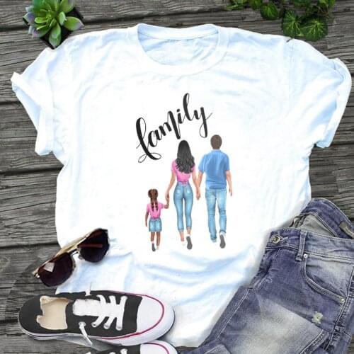 Women Graphic daughter girl family love mom mother Cartoon Summer Print Short Sleeve Female Clothes Tops Tees Tshirt T-Shirt