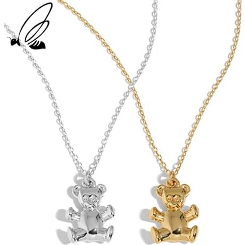 SSTEEL 925 Sterling Silver Bear Pendant Necklace Designer Gifts For Women Gold Chain Accessories Bijoux Femme Fine Jewellery