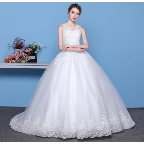 New 2021 V-neck Ball Gowns Sleeveless Wedding Dresses Simple Lace Appliques Body Real Image Vestido De Noiva
