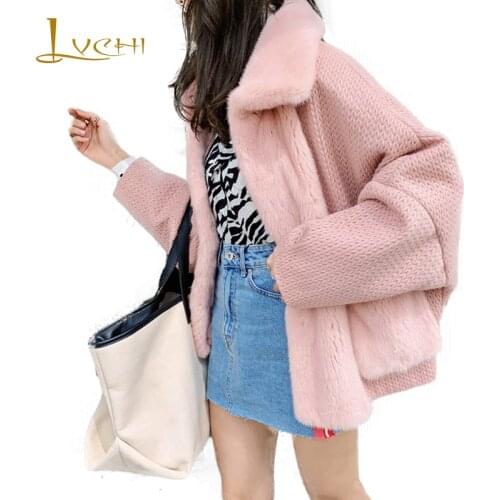 LVCHI 2019 Winter Crown Velvet Mink Fur Coat Women Packet Angola knitting Turn-Down Collar Real Fur Coat Short Mink Fur Coats