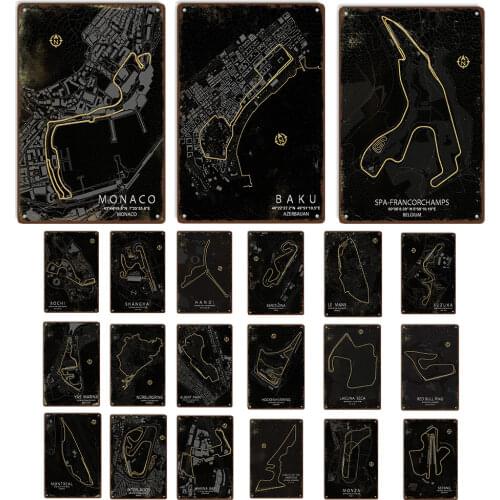 Tracks Circuit Sign F1 Race Sign Shabby Chic Plates Garage Home Decor Plaque Wall Art Man Cave Iron Painting Wall Art