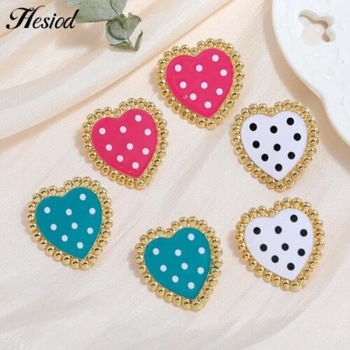 1 Pairs Love Ear Studs With Black Dots Hesiod New Fashion Silver Metal Plated Color Suitable for Girls Or Ladies Gifts