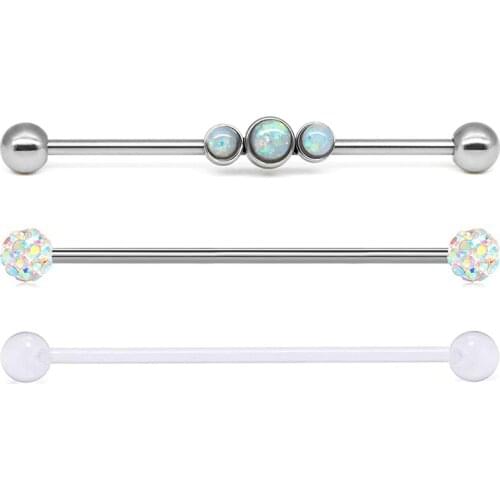 14G 38mm Industrial Barbell Piercing Ear Cartilage Piercing Surgical Steel Flat Back CZ Earrings Stud