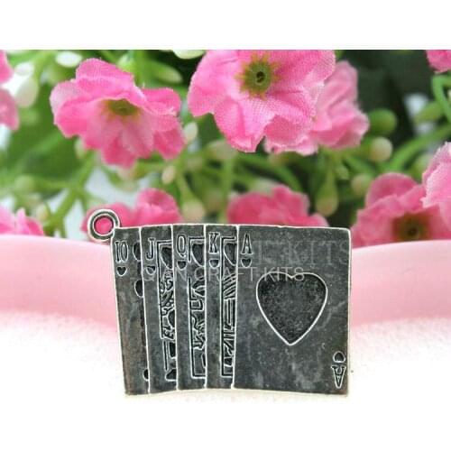 50pcs big poker cards straight flush antique silver zinc alloy charm pendants drops accessory for Jewelry Making 30*21mm