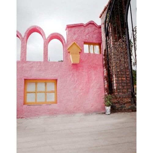 5x7ft Pink House Wooden Floor Photography Backdrops Photo Props Studio Background