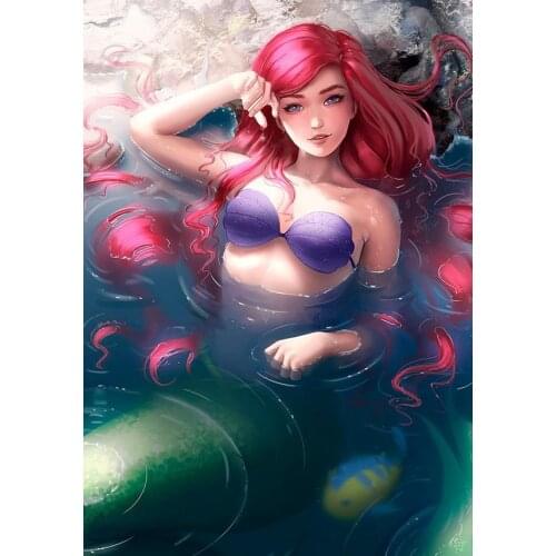 JMINE Div 5D Mermaid Girl River Full Diamond Painting cross stitch kits art High Quality Cartoon 3D paint by diamonds