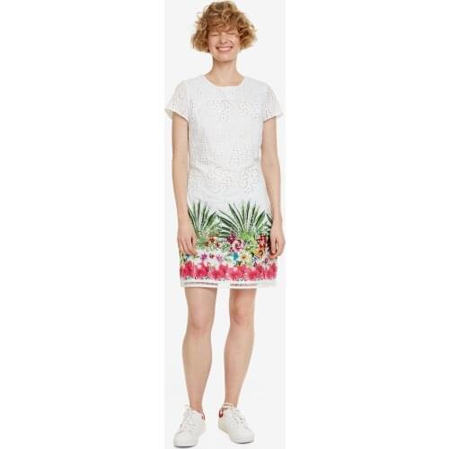 Spanish D hollow Print White Short Sleeve Dress