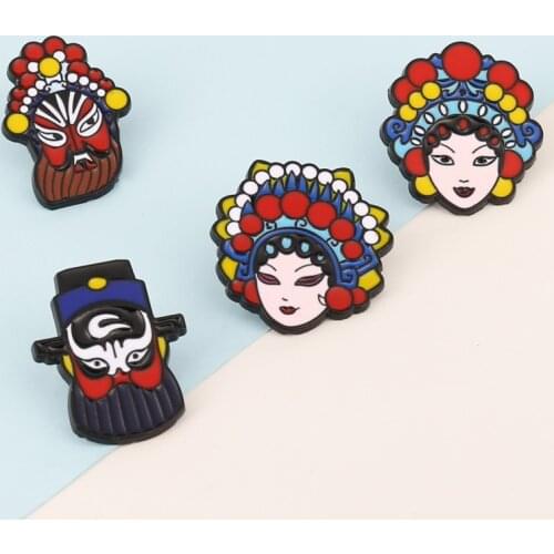 HOSENG Chineses Style Facebook Red Metal Peking Opera Brooch Enamel Vintage Lapel Badge Drama Jewelry HS-65830