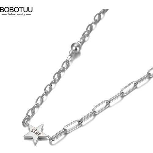 BOBOTUU Original Design Rose Gold Star Pendant Necklace For Women Stainless Steel CZ Crystal Link Chain Choker Necklace BN20131