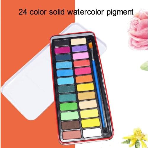 Dropshipping stationery supplies 24Color Solid Watercolor Paint Set Kids Travel Sketch Palette Gouache with Brush