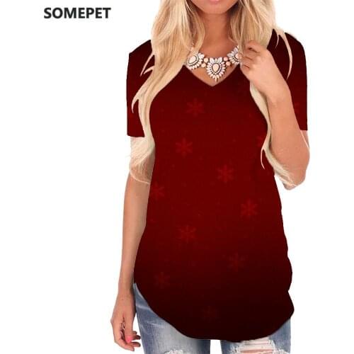SOMEPET Christmas T-shirt women Snowflake Tshirts Printed Painting V-neck Tshirt Harajuku T-shirts 3d Womens Clothing Punk Rock