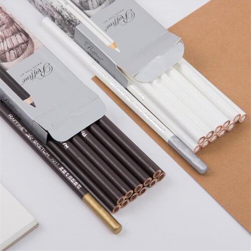 1pc White Sketch Special Powder Brush Brown Pencil Art High-gloss Sketch Charcoal Non-toxic Art Special Brush Student Stationery