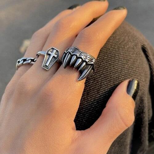 Lost Lady Retro Silver Black Skull Skelton Heart Rings Trendy Hiphop Punk Antique Finger Rings for Women Party Jewelry Gift
