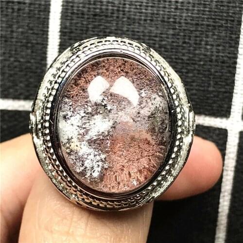 22x19mm Big Natural Red Phantom Quartz Crystal Ring Jewelry For Man Ring Garden Oval Beads Stone Silver Adjustable Ring AAAAA