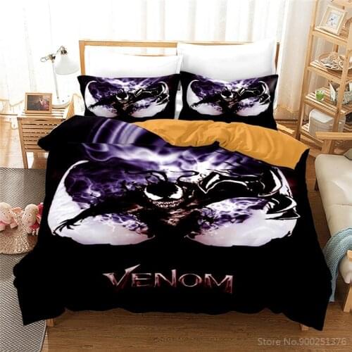 Venom Marvel Cartoon 3D Print Bedding Set Spiderman Avenger Alliance Duvet Cover Set Quilt Cover Pillowcase Set for Home Bedroom