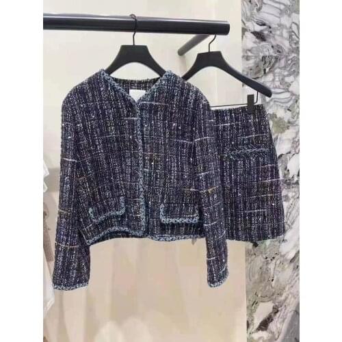 Womens winter office ladies two-piece suit French brand long-sleeved top with high waist mini skirt elegant woman two-piece set