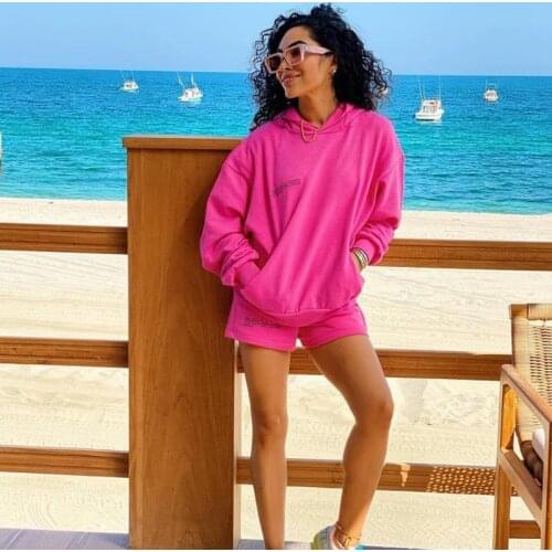 Fashion Womens Sportswear Hoodie Sweatshirt And Shorts Jogging Sportswear Suit Spring New Style 100% Cotton Casual Streetwear