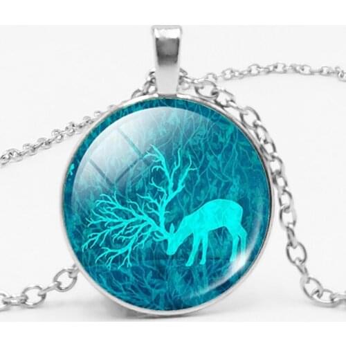 Fashion Jewelry Tibetan Mithril Retro Glass Bullet Deer Pendant Necklace, Christmas Gift
