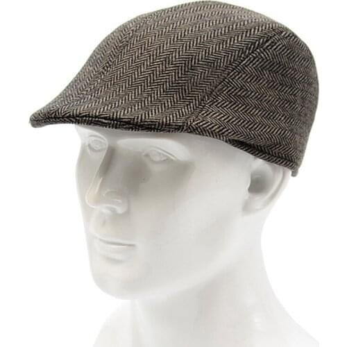 Mens Classic Tweed Flat Beret Striped Driving Cap Retro Herringbone Irish Newsboy Ivy Hat Head 58CM